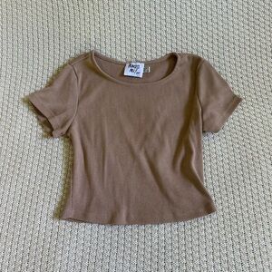 Princess Polly Brown Ribbed Short Sleeve Top